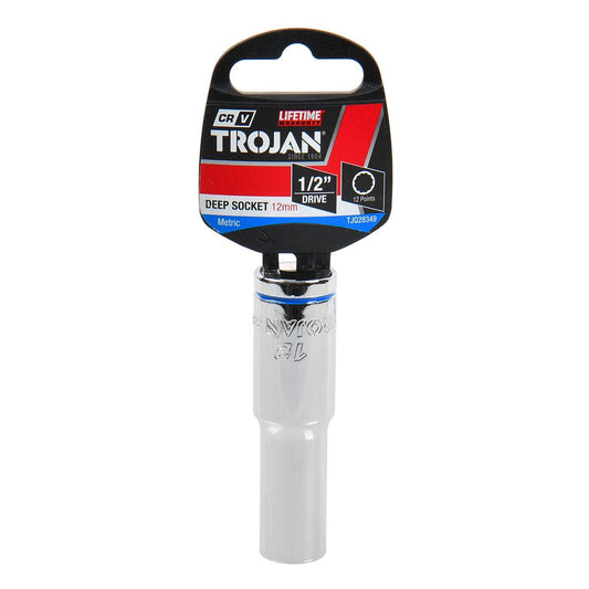 Trojan 12mm Deep Socket 1/2" Drive - Polished Chrome Vanadium - 12 Point - Lifetime Warranty – view 2 - Auzzistore