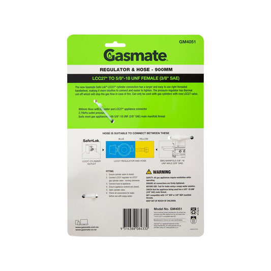 Gasmate Regulator Hose 900mm LCC27 to 5/8" UNF - Durable Gas Connection – view 2 - Auzzistore