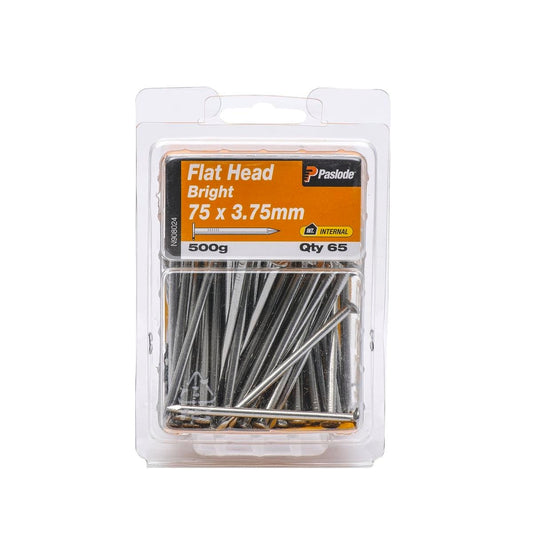 Paslode Flat Head Nails 75mm Bright Steel 500g 65 Pack - Auzzistore