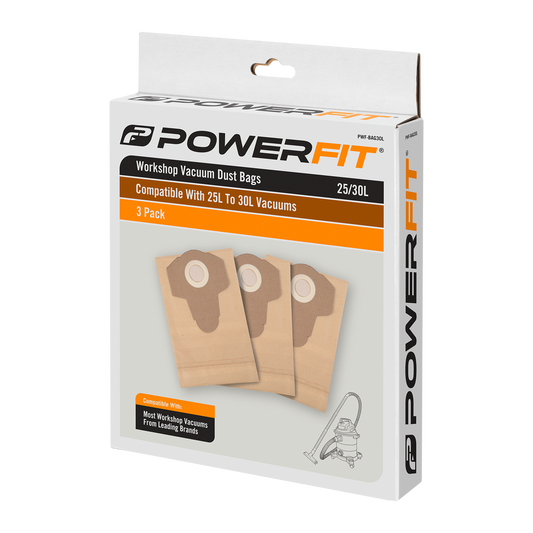 Powerfit 30L Dust Bag 3 Pack - Paper - Easy To Carry - Brown