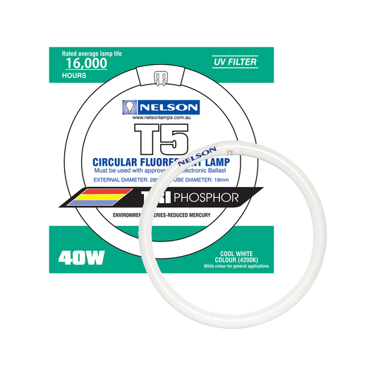 Nelson T5 Fluorescent Circular Tube 40W 295mm - Cool White - 10,000 Hours
