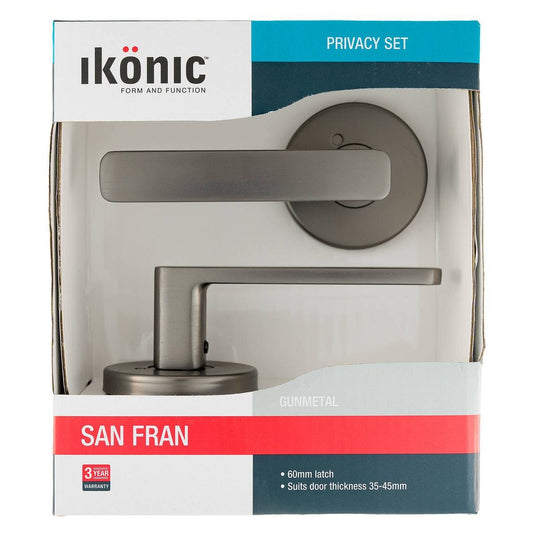 Ikonic Gunmetal San Fran Privacy Lever Set - 60mm Latch - 1 Pack - Auzzistore