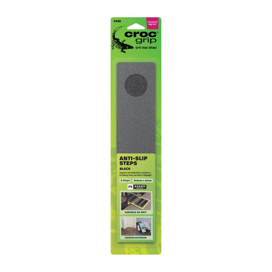 Croc Grip Black Anti-Slip Steps 300mm x 65mm 3 Pack Durable Safety - Auzzistore