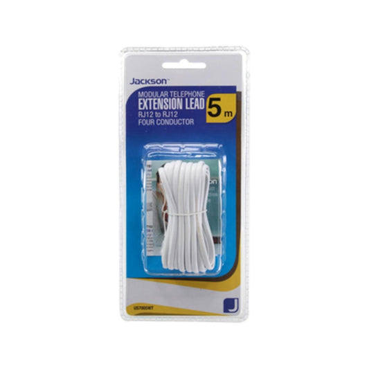 Jackson 5m RJ12 White Telephone Lead - Plastic - Easy To Use - Durable