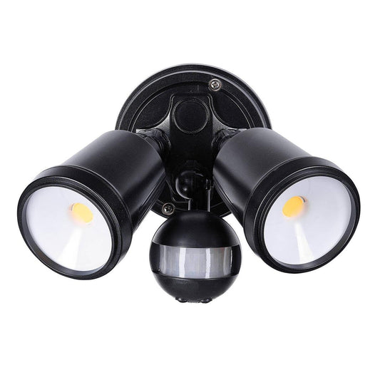 Brilliant Black Raptor III Twin Security Light - 20W - 1800 Lumens - PIR Sensor - Outdoor Use