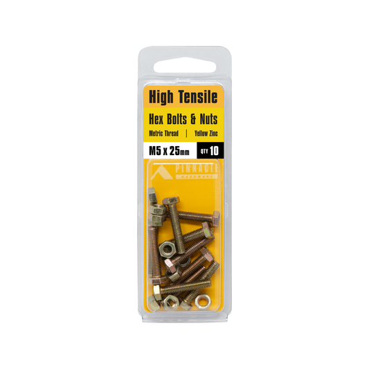 Pinnacle Hex Bolt and Nut - M5 x 25mm - Yellow Zinc - Hi Tensile - 10 Pack – view 2 - Auzzistore