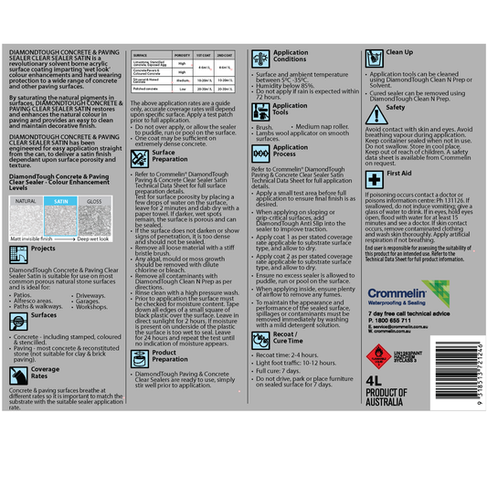 Crommelin 4L Clear Satin DiamondTough Concrete Sealer - Solvent Based - Moisture Protection – view 2 - Auzzistore