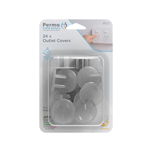 Perma Child Safety Outlet Covers - 35mm x 20mm - Plastic - Clear Design - 24 Pack
