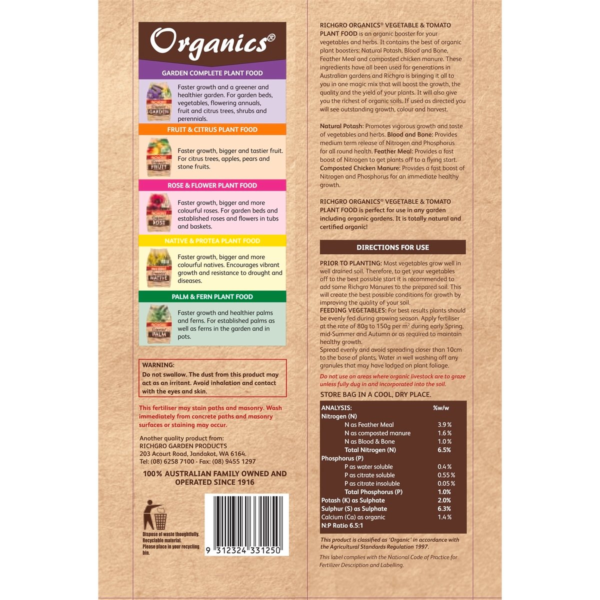 Richgro 5kg Organic Vegetable Tomato Plant Food - Boost Growth Quality