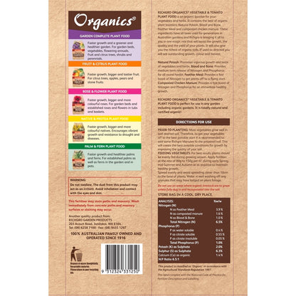 Richgro 5kg Organic Vegetable Tomato Plant Food - Boost Growth Quality