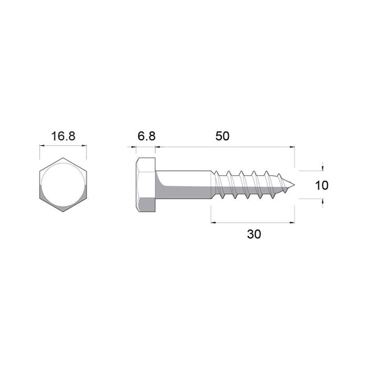 Zenith Coach Screw - M10 x 50mm - Stainless Steel 304 - Heavy Duty – view 2 - Auzzistore