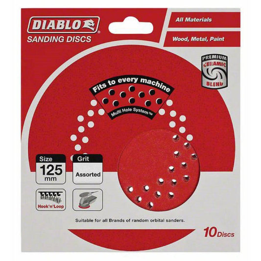 Diablo 125mm Mixed Grit Abrasive Random Orbital Sheets 10 Pack - Red - Auzzistore