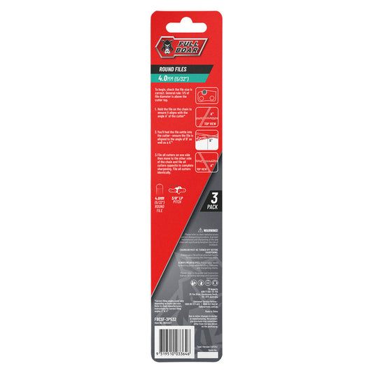 Full Boar Chainsaw File 3 Pack - 4.0mm (5/32”) Round - 245mm Length - Sharpens Cutter Teeth – view 2 - Auzzistore