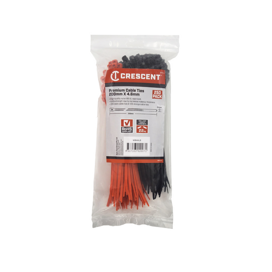 Crescent Halloween Cable Ties - 200 x 4 6mm - Black and Orange - 250 Pack - UV Resistant