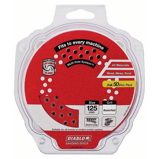 Diablo 125mm Mixed Grit Abrasive Random Orbital Sheets - 50 Pack - Red - Auzzistore