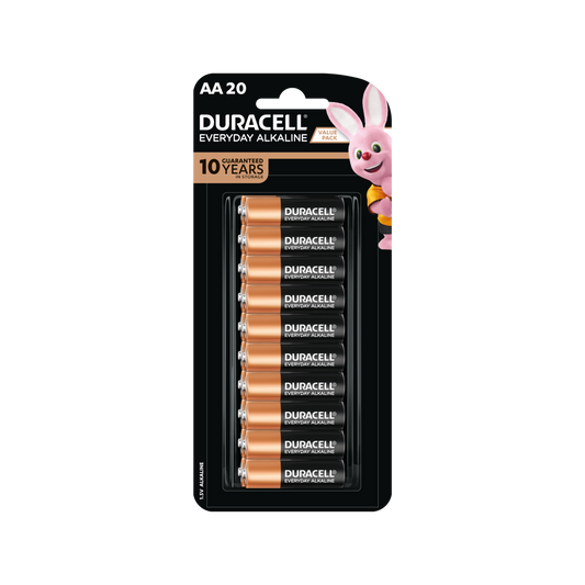 Duracell Everyday Alkaline AA Battery 20 Pack - Long-Lasting Power - Copper & Black - Auzzistore
