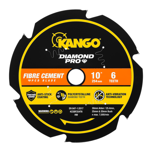 Kango 254mm 6T Diamond Pro Fibre Cement Mitre Saw Blade - Precision Cutting - Anti-Stick Coating