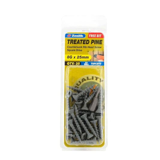 Zenith Screws - 8g x 25mm - Carbon Steel - Tufcote Coating - 35 Pack - Auzzistore