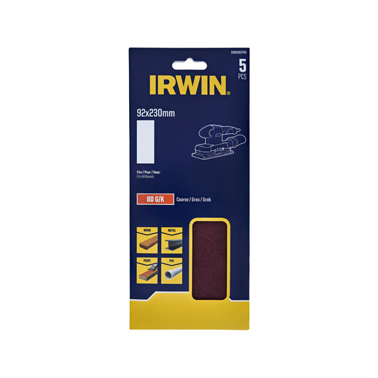 Irwin 1/3 Sanding Sheets 80 Grit 5 Pack 92 x 230mm - Aluminium Oxide - Auzzistore