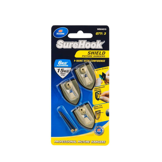 Zenith 6kg Brass Plated Surehook Shield Picture Hanger 3 Pack