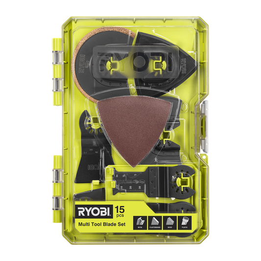 Ryobi 15 Piece Multi Tool Accessory Set - 80mm Sanding Sheets & Blades - RMTB152