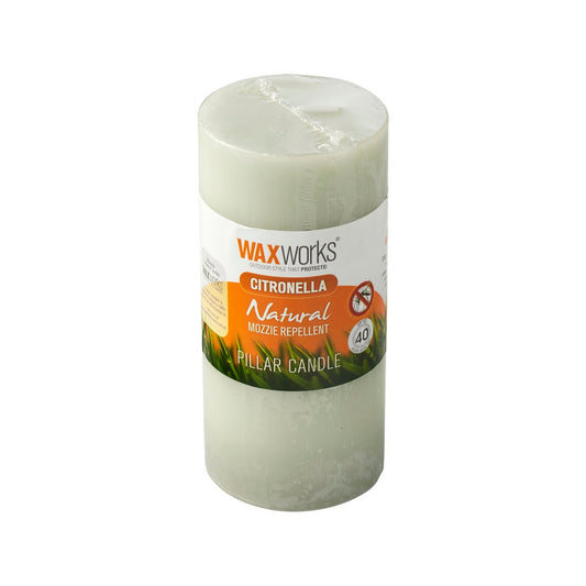 Waxworks 15cm Green Citronella Pillar Candle - Mosquito Repellent - 40 Hours Burn – view 2 - Auzzistore