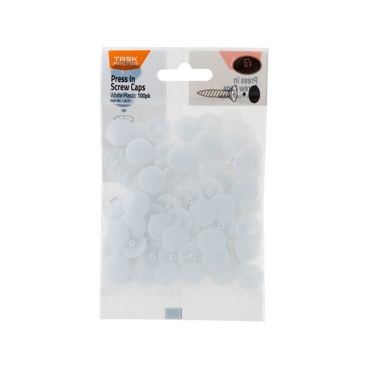Taskmaster Screw Caps - 10mm - White - 100 Pack - Plastic - Easy Installation - Auzzistore