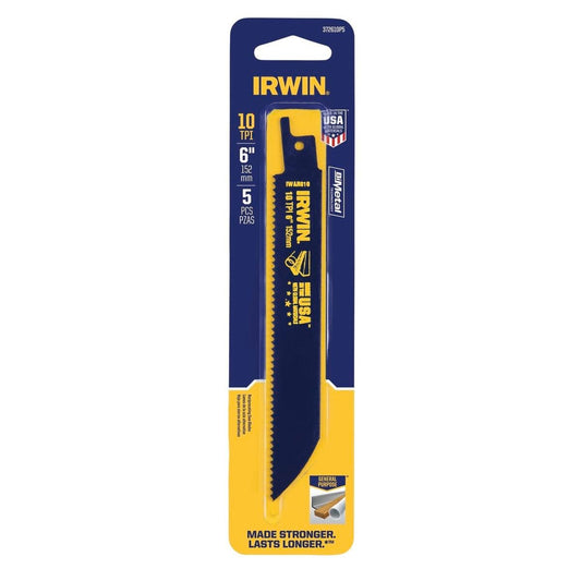 Irwin Bi Metal Reciprocating Saw Blade 5 Pack 6" 10tpi Black