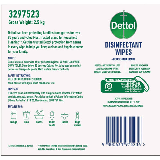 Dettol Multi Purpose Disinfectant Cleaning Wipes 440 Pack - 221mm x 204mm - Kills Germs – view 2
