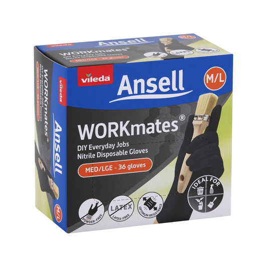 Vileda Ansell Workmates Nitrile Disposable Gloves 36pk M/L - Latex-Free - Powder-Free - Puncture Resistant - Auzzistore