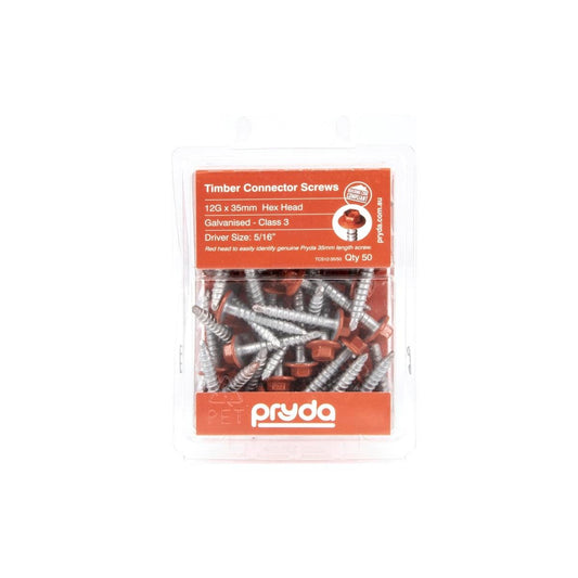 Pryda Timber Connector Screw - 12g x 35mm - Galvanised - Pack of 50 - Self-Drilling - Auzzistore