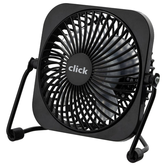 Click 10cm Black USB Desk Fan - Compact Personal Cooling - 360-Degree Adjustable
