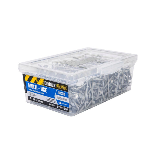 Buildex Button Head Needle Point Screws 15x32mm Zinc Alloy 1000 Box - Auzzistore