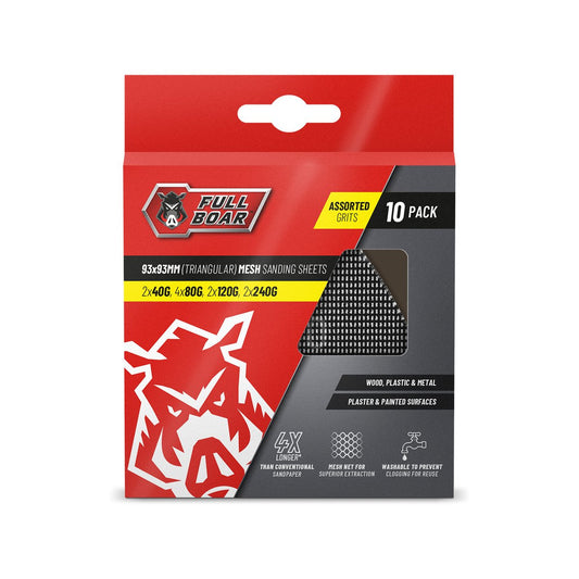 Full Boar Assorted Triangular Mesh Sanding Sheets 10 Pack - 93mm x 93mm - Washable, Reusable – view 2 - Auzzistore