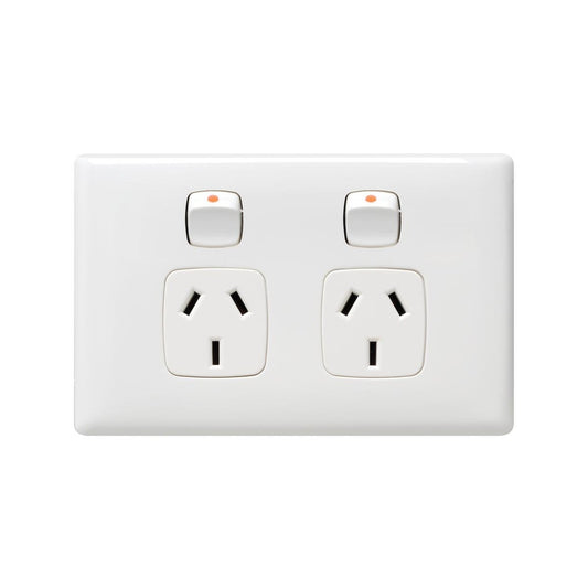 HPM White Double Powerpoint 82mm ABS Plastic Low Profile Design - Auzzistore