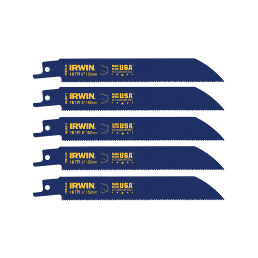 Irwin Bi Metal Reciprocating Saw Blade 5 Pack 6" 18tpi Black – view 2