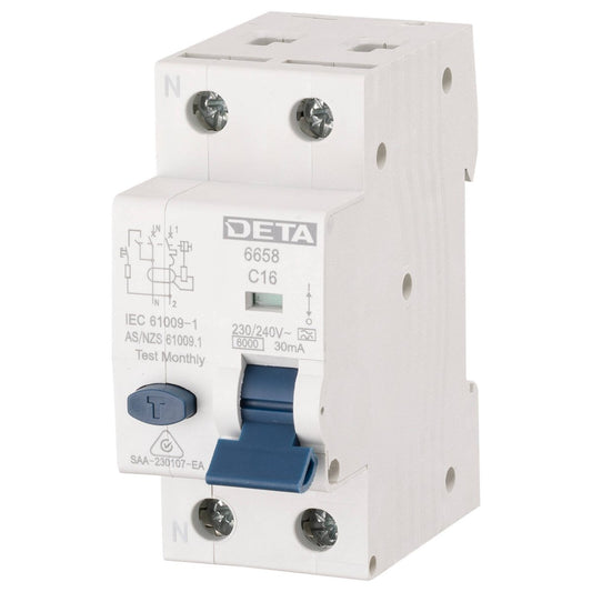 Deta 16A Single Phase RCBO - 240V - 6kA High Breaking Capacity - Safety Compliance - Auzzistore