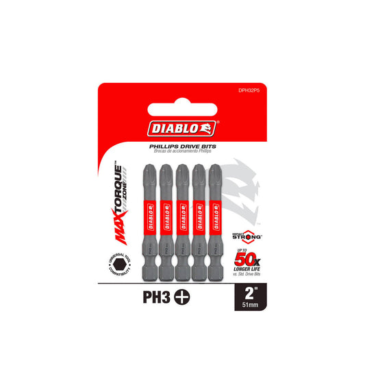 Diablo Power Bit PH3 2 - 5 Pack - 73.03mm x 6.35mm x 98.43mm - Durability & Impact Resistance - Auzzistore