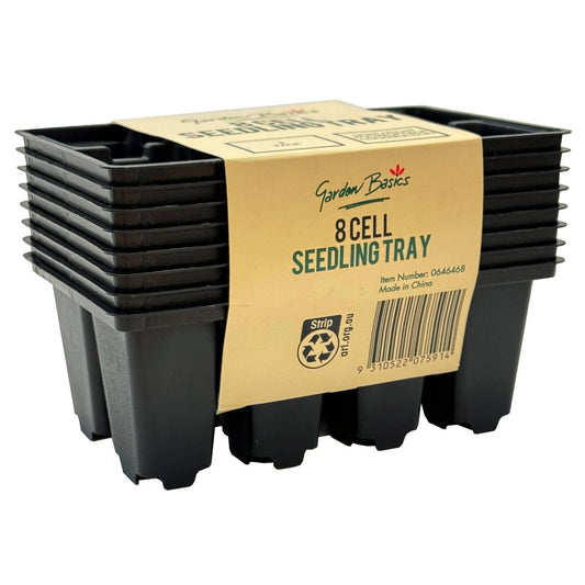 Garden Basics 8 Cell Seedling Tray - 8 Pack - 144mm x 100mm x 90mm - Black - Auzzistore
