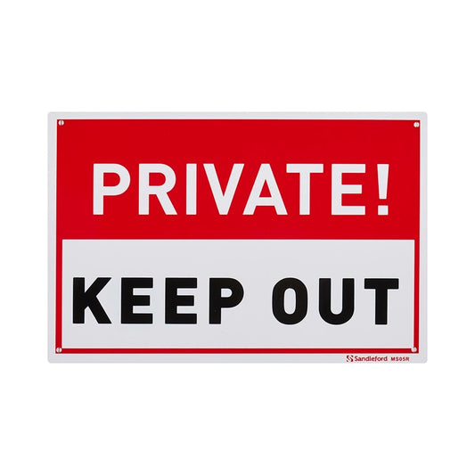 Sandleford Plastic Private Keep Out Sign - 300 x 200mm - Red/White - Auzzistore