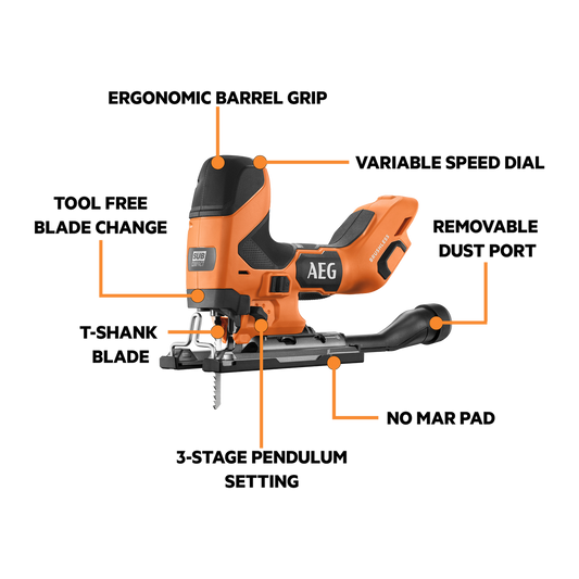 AEG 18V Brushless Sub Compact Barrel Grip Jigsaw Skin Only - 186mm x 83mm x 270mm - Precision Cutting – view 2 - Auzzistore