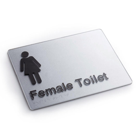 Sandleford Female Toilet Braille Sign - 180 x 235mm - Silver - Auzzistore