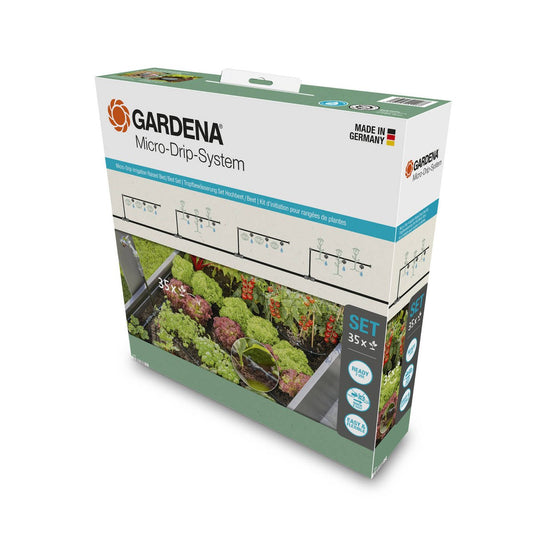 Gardena Micro Irrigation Garden Bed Set - 35 Plants - 440mm x 445mm - Black - Water-Saving Drip System - Auzzistore