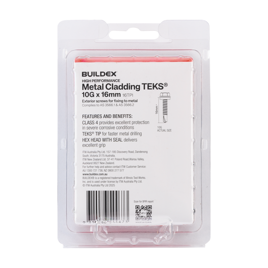 Buildex 10g x 16mm Cladding Fencing Teks Screws with Seal - 100 Pack - Self-Drilling - Corrosion Resistant – view 2 - Auzzistore