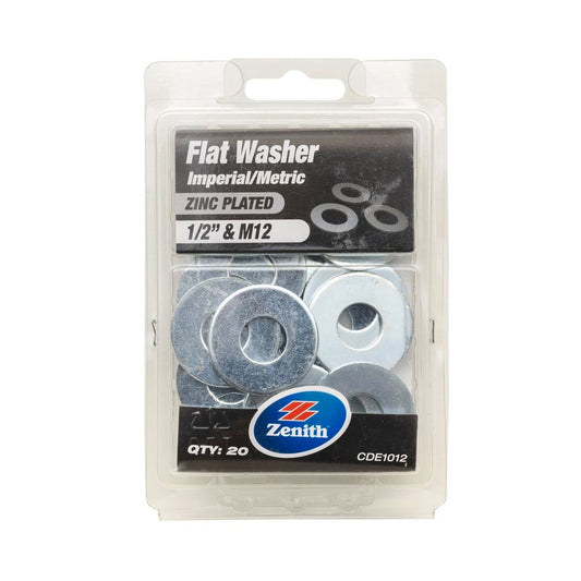 Zenith Zinc Plated Flat Washer 1/2 Inch Steel 20 Pack Durable - Auzzistore