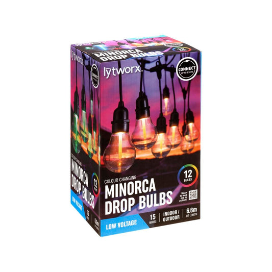 Lytworx Colour Change Connectable Minorca Party Lights 12 Bulbs - 6.6m - 15 Colour Modes - Indoor/Outdoor Use - Auzzistore