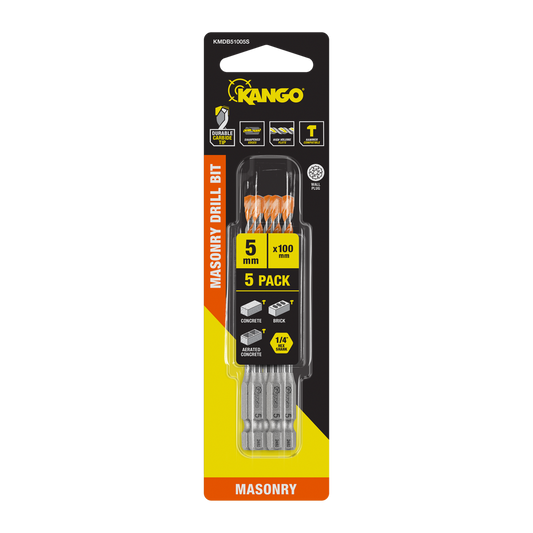 Kango Masonry Drill Bit 5 Pack - 5 x 100mm - Durable Carbide Tip - Auzzistore