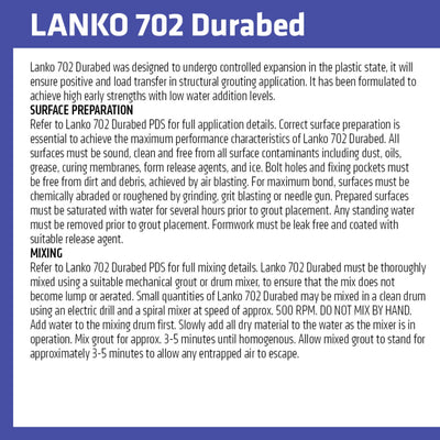 Lanko 5kg 702 Durabed Structural Grout - Cement Based - High Strength - Grey