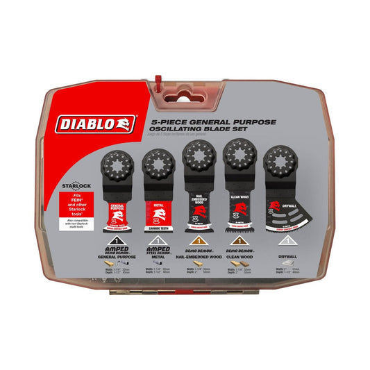 Diablo 5 Piece Starlock Multi Tool Blade Set - 164mm x 27mm x 222mm - Durable Blades - Auzzistore