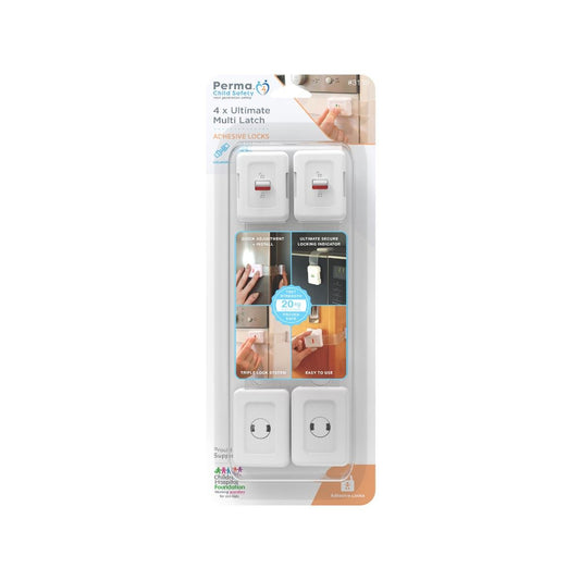Perma Child Safety Ultimate Multi Latch 4 Pack - 15cm to 19cm - Secure Cabinets